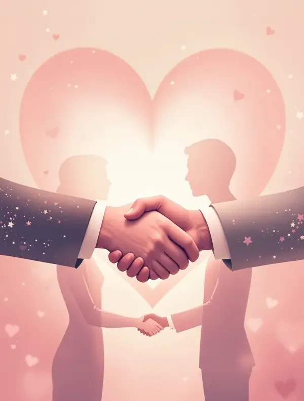 契约婚约一百天短剧封面，木质桌边签约的都市情侣
